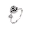 Antistresový prsten s růžičkou ve stříbrné barvě  nastavitelná velikost, nerezová ocel
