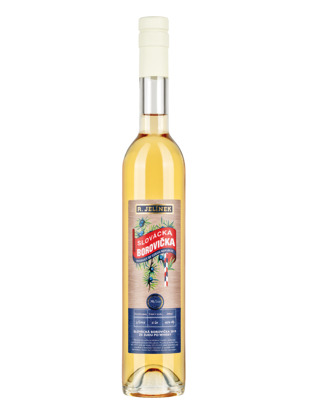 R. JELÍNEK Slovácká borovička 2019 z dubového sudu po slivovici 45% 0,7l (HOLÁ LÁHEV)