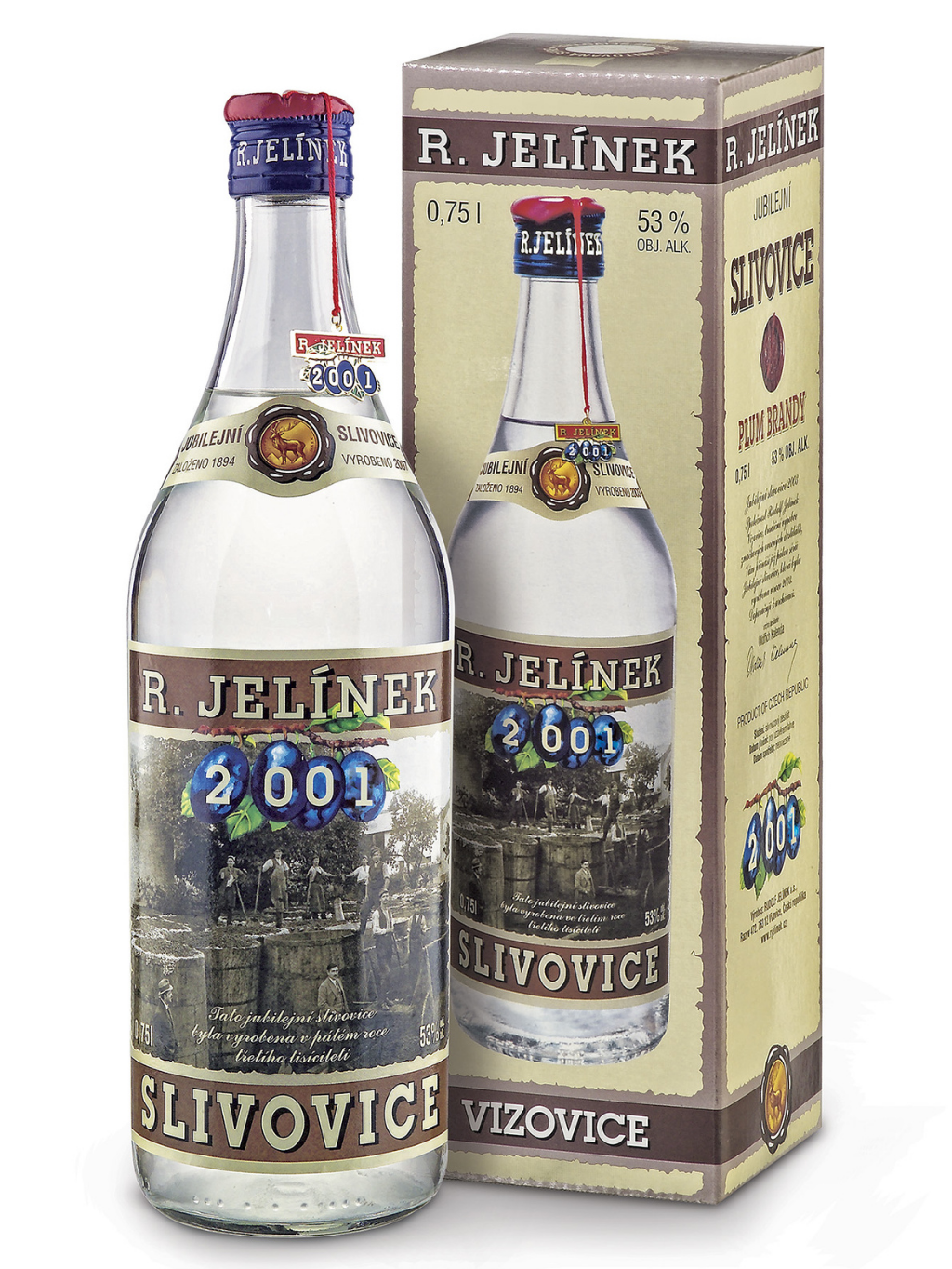 R. JELÍNEK Jubilejní slivovice 2001 53% 0,7l (tuba)