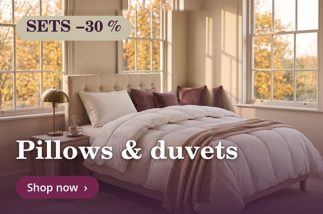 Down duvets and pillows – sets 30 % off