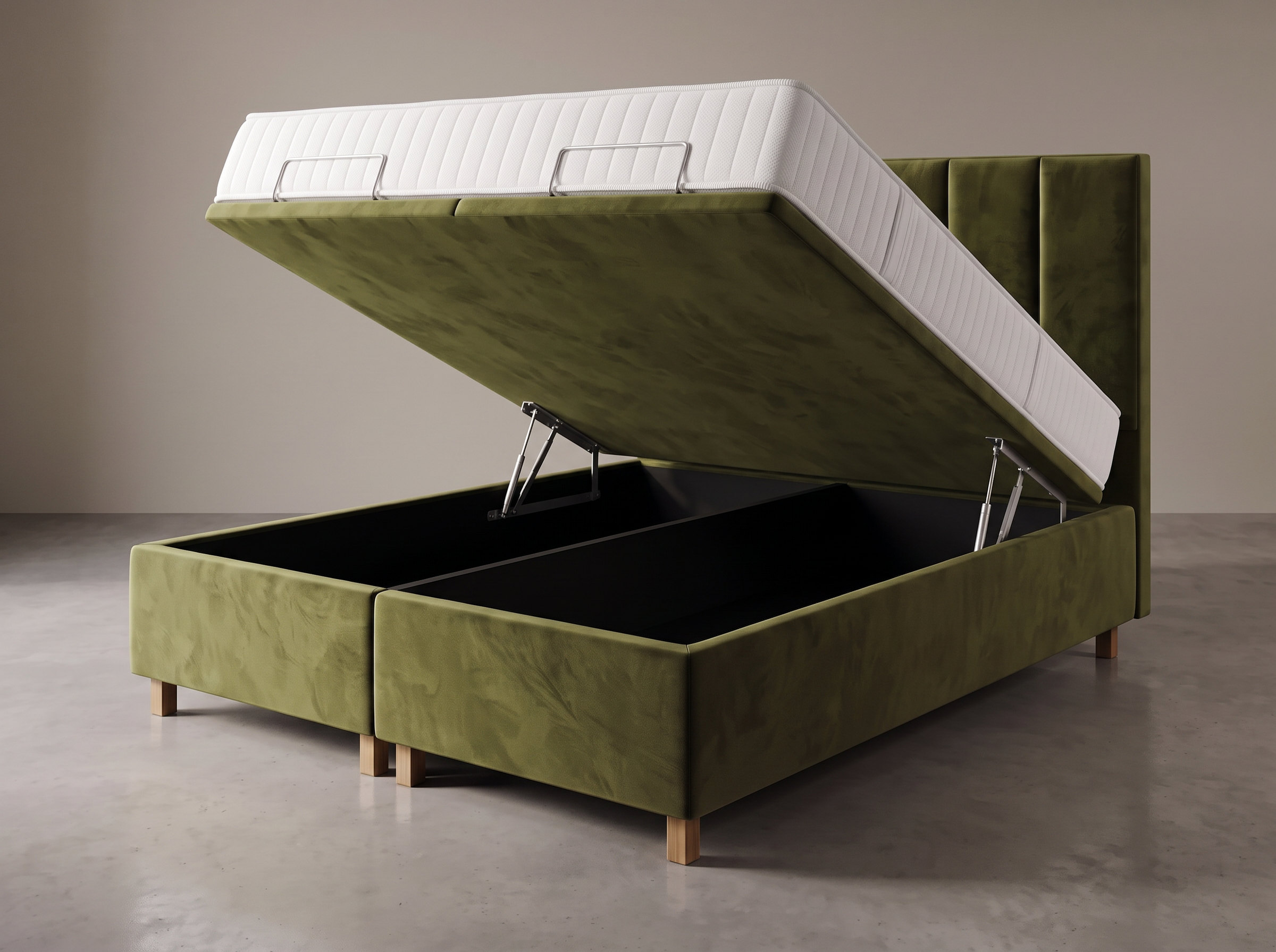 Open storage compartment of the PEGASUS ONLINE EDITION bed