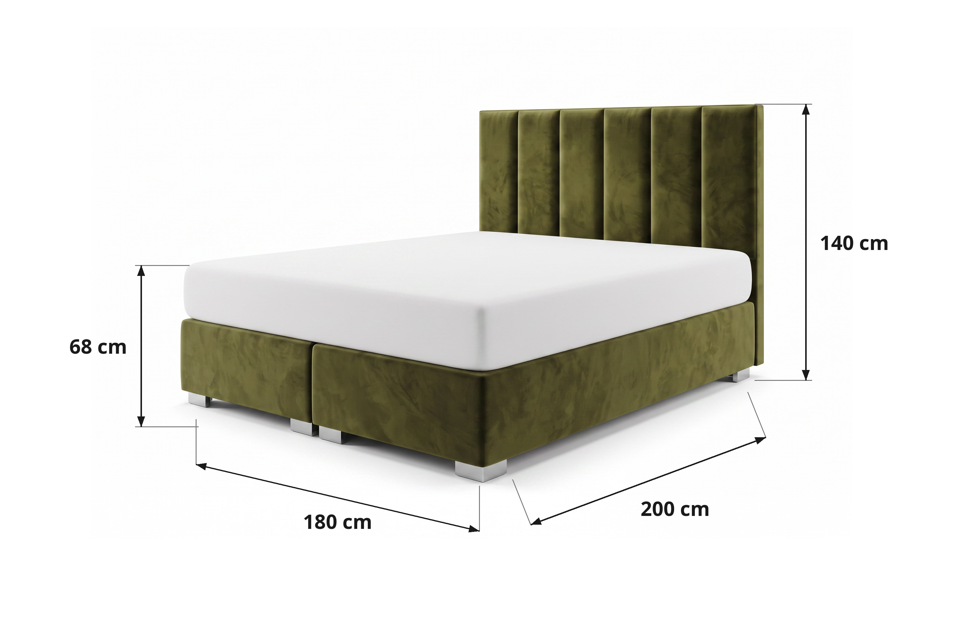 PEGASUS ONLINE EDITION dimensions: bed 180 × 200 cm, sleeping surface height 68 cm, headboard height 140 cm