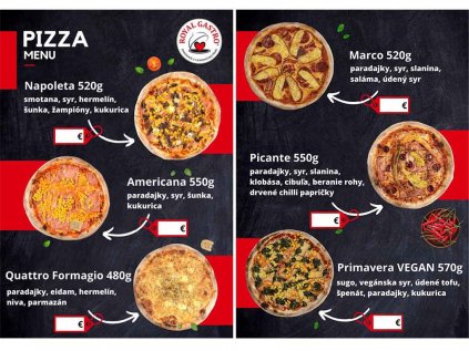 Pizza menu A5 na stôl