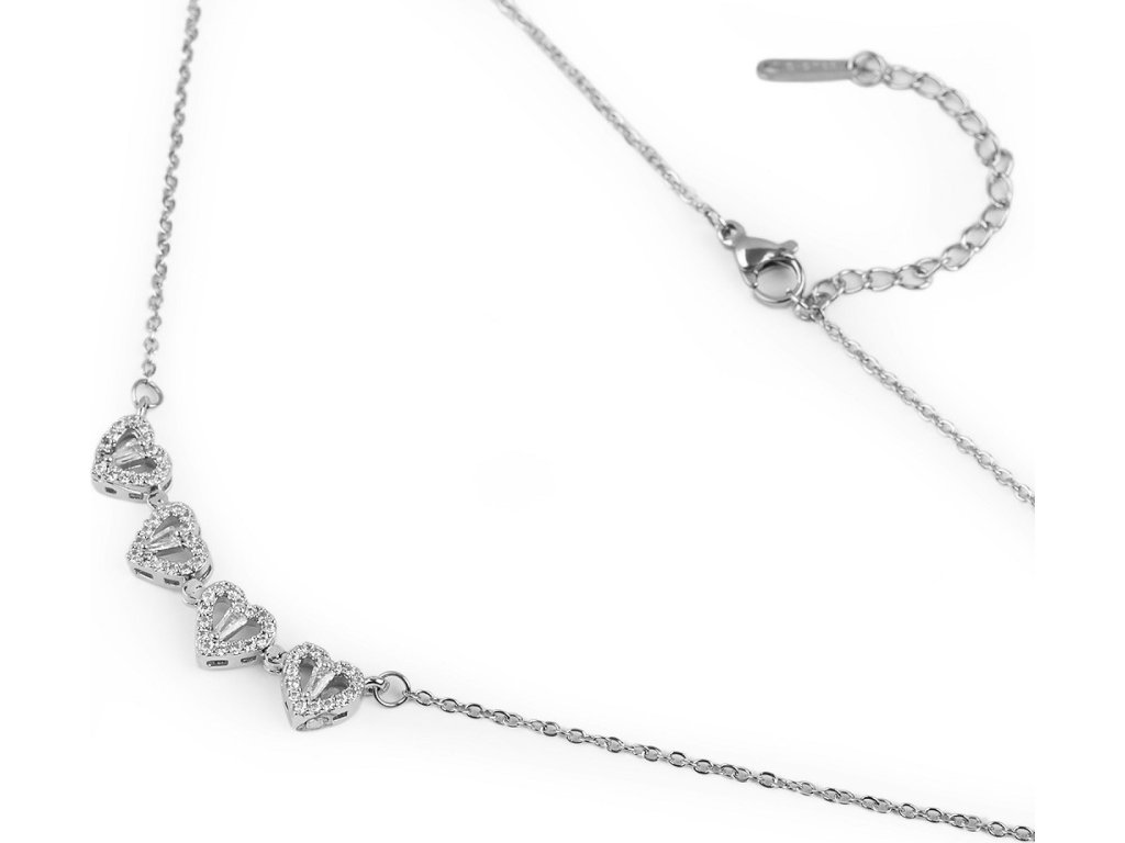 Náhrdelník z nerezové oceli srdíčka / čtyřlístek "2v1" s broušenými kamínky (Varianta stříbrná, Balení 1 ks)