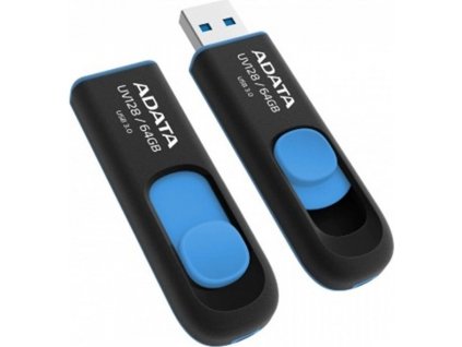 ADATA Flash Disk 64GB UV128, USB 3.1 Dash Drive (R:90/W:40 MB/s) černá/modrá