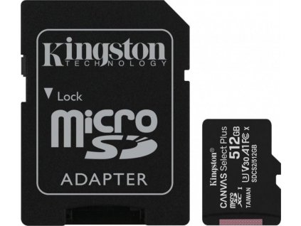 Kingston Canvas Select Plus - Paměťová karta flash (adaptér microSDXC na SD zahrnuto) - 512 GB - A1 / Video Class V30 / UHS Class 3 / Class10 - microSDXC UHS-I