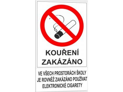 Kouření zakázáno. Ve všech prostorách školy je rovněž zakázáno používat elektronické cigarety