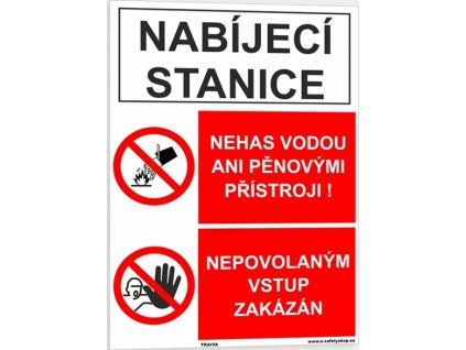 Nabíjecí stanice Nehas vodou ani pěnovými přístroji#Nepovolaným vstup zakázán