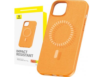 Magnetické pouzdro pro iPhone 15 Baseus řady Fauxther (oranžové)