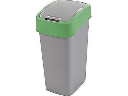 Odpadkový koš Curver FLIP BIN šedostříbrný se zeleným víkem, 9l