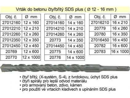 Vrták do betonu čtyřbřitý SDS plus 14x 210mm