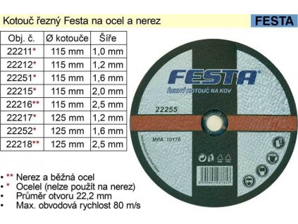 Kotouč řezný na ocel Festa 115x1,0mm