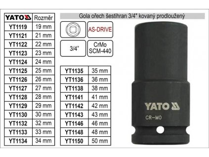 Gola ořech šestihran 3/4" kovaný prodloužený 30mm