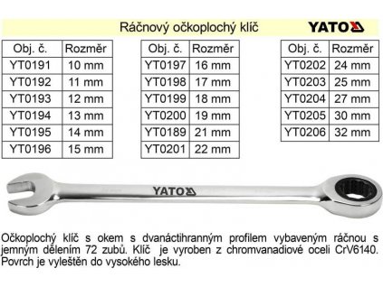 YATO Ráčnový klíč očkoplochý 12mm