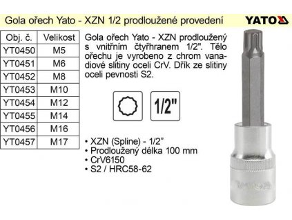 Gola ořech XZN M6 prodloužený 1/2" YT-04351
