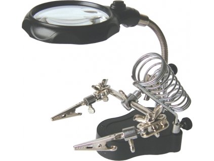 Držáček s lupou - třetí ruka, s LED osvětlením, 65mm