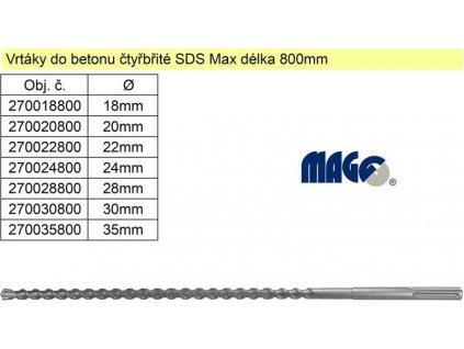 Vrták do betonu čtyřbřitý SDS Max 18x800mm