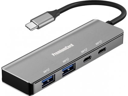 PREMIUMCORD Hub USB-C na 2x USB 3.2 Typ-C +2x USB 3.2, 5G SuperSpeed, Aluminum