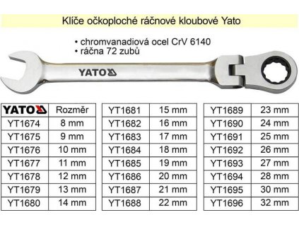 YATO Ráčnový klíč očkoplochý s kloubem 16mm
