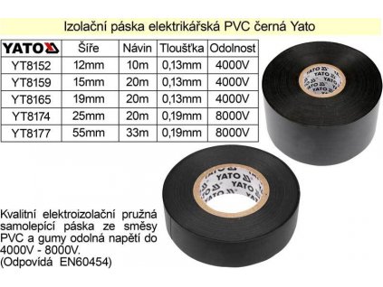 Izolační páska elektrikářská PVC šíře 25mm délka 20m černá Yato
