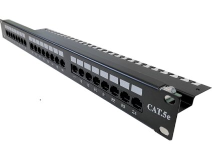 + UTP patch panel OPTIX Cat.5E, 24 port, 1U, black, L type