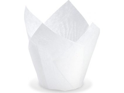 Papírový košíček - tulipán, na muffiny bílý, 50 x 85mm 100 ks