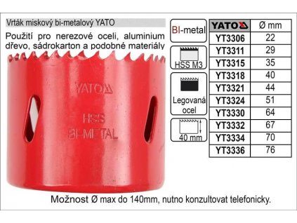 Pilový vrták do kovu korunkový bimetalový vyřezávací 83mm YATO