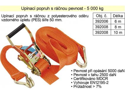 Popruh upínací pás s ráčnou 5t/8m/50mm