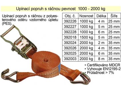 Popruh upínací pás s ráčnou 1t/5m/25mm