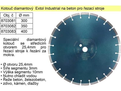 Kotouč diamantový Extol Industrial na beton 350mm segmentový pro řezací stroje