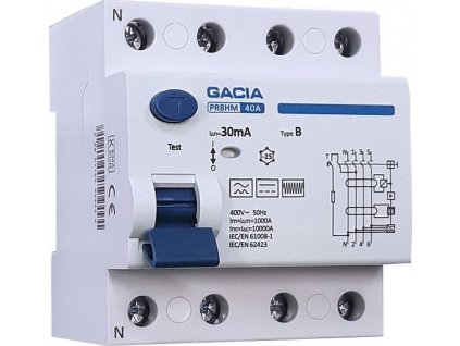 Proudový chránič VCX GACIA PR8HM typ B /40A/30mA/4P/10kA