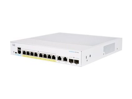 Cisco Business 350 Series 350-8FP-2G - Přepínač - L3 - řízený - 8 x 10/100/1000 (PoE+) + 2 x kombinovaný Gigabit Ethernet/Gigabit SFP - Lze montovat do rozvaděče - PoE+ (120 W)