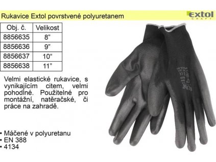 Rukavice z polyesteru polomáčené v PU, černé, velikost 8" EXTOL-PREMIUM