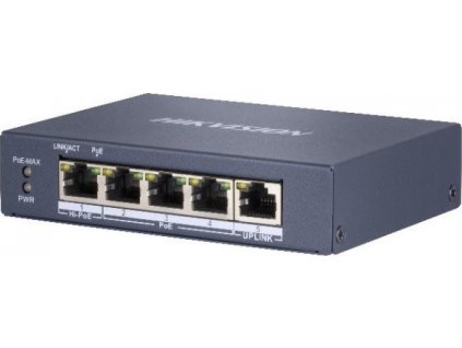 Hikvision full Gb switch 4x PoE (1x HI-PoE), 1x uplink RJ-45, 60W, dosah až 300m