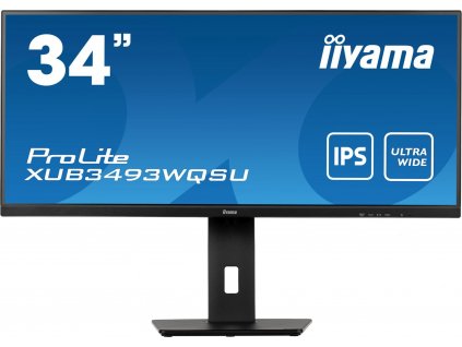 iiyama ProLite XUB3493WQSU-B5 - LED monitor - 34" - 3440 x 1440 UWQHD @ 75 Hz - ADS-IPS - 400 cd/m2 - 1000:1 - 4 ms - 2xHDMI, DisplayPort - reproduktory - matná čerň