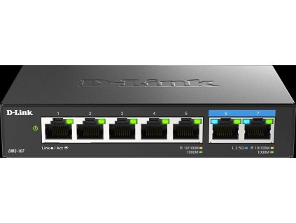 D-Link DMS 107 - Přepínač - neřízený - 5 x 10/100/1000 + 2 x 2.5GBase-T - desktop, pro připevnění na zeď