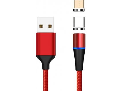 PREMIUMCORD Magnetický micro USB a USB-C nabíjecí a datový kabel 1m, červený