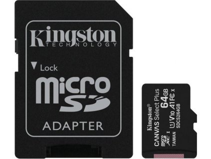 Kingston Canvas Select Plus A1/micro SDXC/64GB/100MBps/UHS-I U1 / Class 10/+ Adaptér