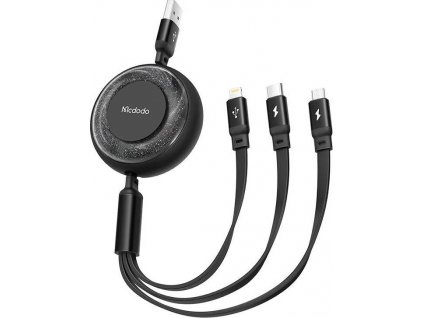 Kabel 3v1 z USB na USB-C / Lightning / Micro USB, Mcdodo CA-3570, 1,2 m (černý)