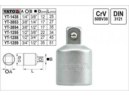 Redukce YATO vnější čtyřhran 1/4" - vnitřní čtyřhran 3/8