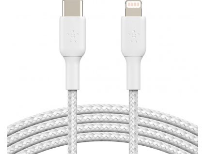 BELKIN kabel oplétaný USB-C - Lightning, 1m, bílý