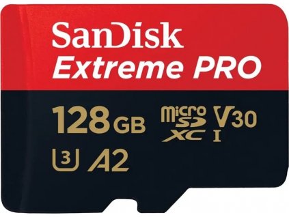 SanDisk Extreme Pro - Paměťová karta flash (adaptér microSDXC na SD zahrnuto) - 128 GB - A2 / Video Class V30 / UHS-I U3 / Class10 - microSDXC UHS-I