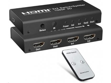 PREMIUMCORD HDMI switch 2:2 , 3D, 1080p s dálkovým ovladačem