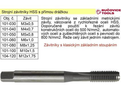 Strojní závitník M10x1,5 HSS přímá drážka klasický závit