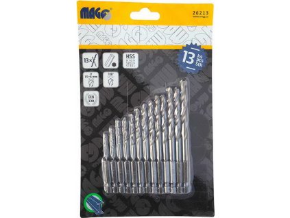 MAGG Vrtáky do kovu HSS sada 13 kusů 1,5-6mm,, šestihranná stopka HEX 1/4