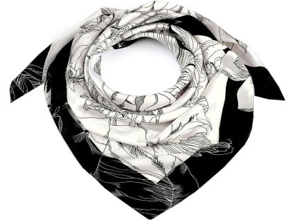 Saténový šátek květy 90x90 cm (Balení 1 ks, Varianta 1 béžovobílá)