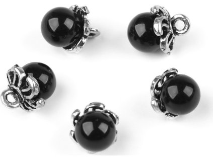 Knoflík s kaplíkem / přívěsek perla Ø8; 9 mm (Balení 5 ks, Varianta 5 černá)
