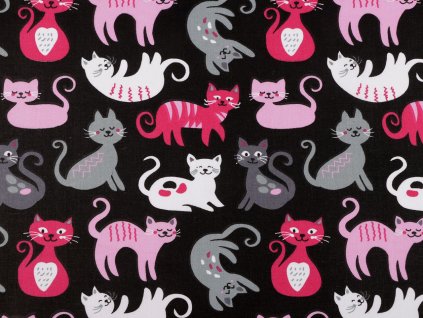 Bavlněná látka / plátno kočky (Balení 1 m, Varianta 1 (209) černá růžová)