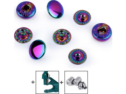 Knoflíky stiskací s pérkem Ø10 mm na středně silné látky, duhové (Balení 10 sada, Varianta multikolor)