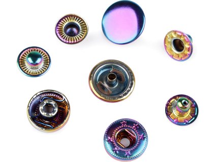 Knoflíky stiskací s pérkem Ø15 mm na středně silné látky, duhové (Balení 10 sada, Varianta multikolor)